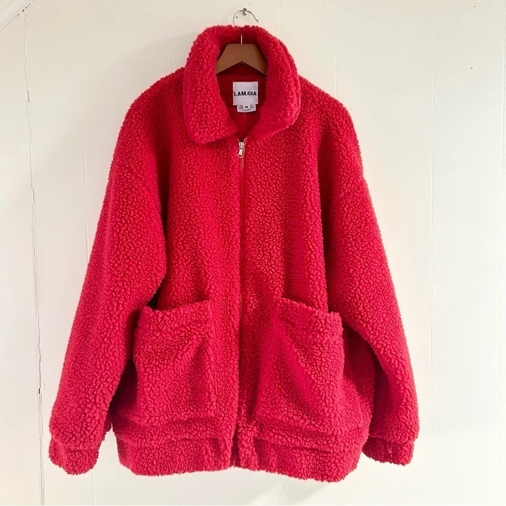 I. AM. GIA Pixie Pile Fleece Teddy Coat in Red sz‎ M